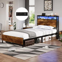 DE.SIKAIC Betten LED Bettgestell mit Steckdose und USB-Ladefunktion, Lattenrost und Stauraum unter dem Bett