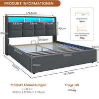 DE.SIKAIC Betten Leinen Polsterbett mit Stauraum Kopfteil und Steckdosen, LED Beleuchtung & Hydraulisch Stauraum,Dunkelgrau