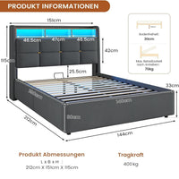 DE.SIKAIC Betten Leinen Polsterbett mit Stauraum Kopfteil und Steckdosen, LED Beleuchtung & Hydraulisch Stauraum,Dunkelgrau