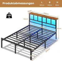 DE.SIKAIC Betten Metall Bettgestell mit LED Beleuchtung, Ladestation, Kopfteil und Stauraum