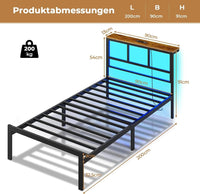 DE.SIKAIC Betten Metall Bettgestell mit LED Beleuchtung, Ladestation, Kopfteil und Stauraum