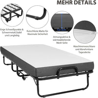 DE.SIKAIC Betten Modern / Schwarz / Metall Klappbett 90x200 cm Gästebett Klappbar mit ca.13CM Dicke Gedächtnisschaum