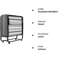DE.SIKAIC Betten Modern / Schwarz / Metall Klappbett 90x200 cm Gästebett Klappbar mit ca.13CM Dicke Gedächtnisschaum