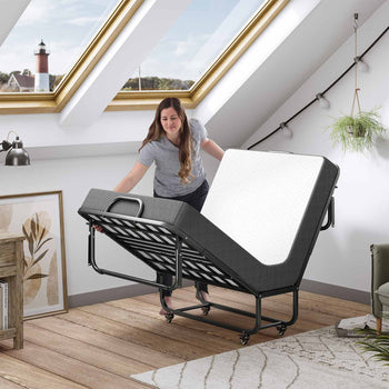 DE.SIKAIC Betten Modern / Schwarz / Metall Klappbett 90x200 cm Gästebett Klappbar mit ca.13CM Dicke Gedächtnisschaum