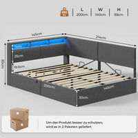 DE.SIKAIC Betten Polsterbett Schlafsofa 140x200 mit hydraulischem Stauraum,  Dunkelgrau