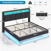 DE.SIKAIC Betten Polsterbett Schwebebett mit LED-Beleuchtung Kopfteil Ladestation und Stauraum Leinen Grau