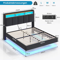 DE.SIKAIC Betten Polsterbett Schwebebett mit LED-Beleuchtung Kopfteil Ladestation und Stauraum Leinen Grau
