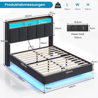 DE.SIKAIC Betten Polsterbett Schwebebett mit LED-Beleuchtung Kopfteil Ladestation und Stauraum Leinen Grau