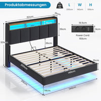 DE.SIKAIC Betten Polsterbett Schwebebett mit LED-Beleuchtung Kopfteil Ladestation und Stauraum Leinen Grau