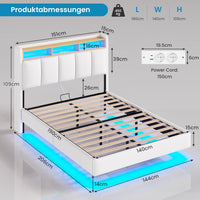 DE.SIKAIC Betten Polsterbett Schwebebett mit LED-Beleuchtung Kopfteil Ladestation und Stauraum Leinen Weiß