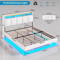 DE.SIKAIC Betten Polsterbett Schwebebett mit LED-Beleuchtung Kopfteil Ladestation und Stauraum Leinen Weiß