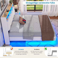 DE.SIKAIC Betten Polsterbett Schwebebett mit LED-Beleuchtung Kopfteil Ladestation und Stauraum Leinen Weiß