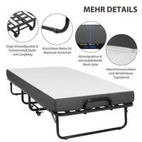 DE.SIKAIC Betten Schwarz / Metall / Modern Klappbett 90x200 cm mit Rollen Matratze aus Gedächtnisschaum Klappbar Reisebett