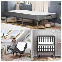 DE.SIKAIC Betten Schwarz / Metall / Modern Klappbett 90x200 cm mit Rollen Matratze aus Gedächtnisschaum Klappbar Reisebett