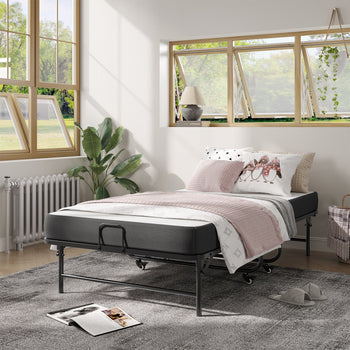 DE.SIKAIC Betten ‎Schwarz / Metall / Modern Klappbett 90x200 Erwachsene mit 10cm Dicker Schaumstoff Matratze
