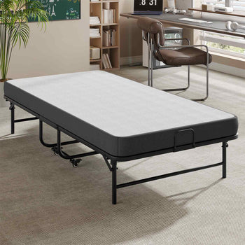 DE.SIKAIC Betten Schwarz / Metall / Modern Klappbett  feldbett 90x200 cm Erwachsene Gästebett mit 10cm Schaumstoff Matratze Reisebett mit 4 Laufrollen