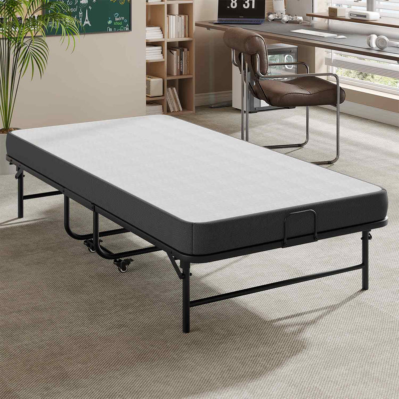 DE.SIKAIC Betten Schwarz / Metall / Modern Klappbett  feldbett 90x200 cm Erwachsene Gästebett mit 10cm Schaumstoff Matratze Reisebett mit 4 Laufrollen