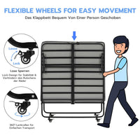 DE.SIKAIC Betten Schwarz / Metall / Modern Klappbett  feldbett 90x200 cm Erwachsene Gästebett mit 10cm Schaumstoff Matratze Reisebett mit 4 Laufrollen