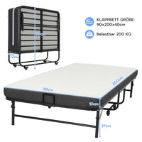 DE.SIKAIC Betten Schwarz / Metall / Modern Klappbett  feldbett 90x200 cm Erwachsene Gästebett mit 10cm Schaumstoff Matratze Reisebett mit 4 Laufrollen