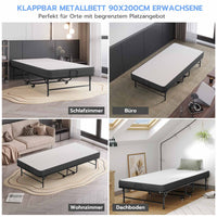DE.SIKAIC Betten Schwarz / Metall / Modern Klappbett  feldbett 90x200 cm Erwachsene Gästebett mit 10cm Schaumstoff Matratze Reisebett mit 4 Laufrollen