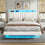DE.SIKAIC Betten Weiß / PU / 140 cm × 200 cm Polsterbett 140x200 cm, Schwebebett, Bettrahmen mit LED-Beleuchtung, Ladestation, Kopfteil, PU Weiß