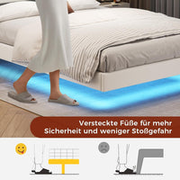 DE.SIKAIC Betten Weiß / PU / 140 cm × 200 cm Polsterbett 140x200 cm, Schwebebett, Bettrahmen mit LED-Beleuchtung, Ladestation, Kopfteil, PU Weiß