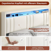 DE.SIKAIC Betten Weiß / PU / 140 cm × 200 cm Polsterbett 140x200 cm, Schwebebett, Bettrahmen mit LED-Beleuchtung, Ladestation, Kopfteil, PU Weiß