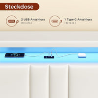 DE.SIKAIC Betten Weiß / PU / 140 cm × 200 cm Polsterbett 140x200 cm, Schwebebett, Bettrahmen mit LED-Beleuchtung, Ladestation, Kopfteil, PU Weiß