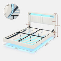 DE.SIKAIC Betten Weiß / PU / 140 cm × 200 cm Polsterbett 140x200 cm, Schwebebett, Bettrahmen mit LED-Beleuchtung, Ladestation, Kopfteil, PU Weiß