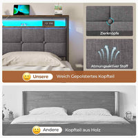 DE.SIKAIC Bettgestell mit LED-Beleuchtung, USB-Ladefunktion, Stauraum-Kopfteil und Stauraum unter dem Bett, Grau