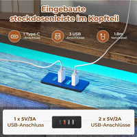 DE.SIKAIC Bettgestell mit LED-Beleuchtung, USB-Ladefunktion, Stauraum-Kopfteil und Stauraum unter dem Bett, Grau