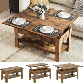 DE.SIKAIC Couchtisch Braun / Holzwerkstoff / Modern Couchtisch Höhenverstellbar 3-in-1-Multifunktions-Wohnzimmertisch Kaffeetisch Als Esstisch nutzbar, Braun