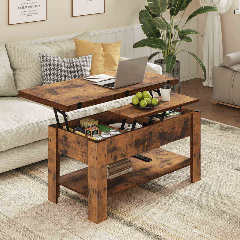 DE.SIKAIC Couchtisch Braun / Holzwerkstoff / Modern Couchtisch Höhenverstellbar 3-in-1-Multifunktions-Wohnzimmertisch Kaffeetisch Als Esstisch nutzbar, Braun