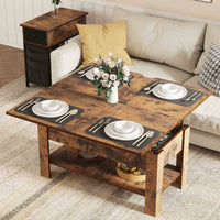 DE.SIKAIC Couchtisch Braun / Holzwerkstoff / Modern Couchtisch Höhenverstellbar 3-in-1-Multifunktions-Wohnzimmertisch Kaffeetisch Als Esstisch nutzbar, Braun