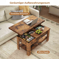 DE.SIKAIC Couchtisch Braun / Holzwerkstoff / Modern Couchtisch Höhenverstellbar 3-in-1-Multifunktions-Wohnzimmertisch Kaffeetisch Als Esstisch nutzbar, Braun
