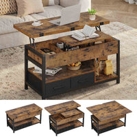 DE.SIKAIC Couchtisch Braun / Holzwerkstoff / Modern Couchtisch Höhenverstellbar 3-in-1-Multifunktions-Wohnzimmertisch mit 2 Schubladen, Braun