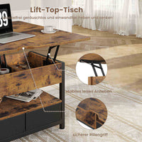 DE.SIKAIC Couchtisch Braun / Holzwerkstoff / Modern Couchtisch Höhenverstellbar 3-in-1-Multifunktions-Wohnzimmertisch mit 2 Schubladen, Braun