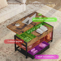 DE.SIKAIC Couchtisch Braun / Holzwerkstoff / Modern Couchtisch Höhenverstellbar 3-in-1-Multifunktions-Wohnzimmertisch mit 2 Schubladen, Braun