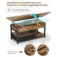 DE.SIKAIC Couchtisch Braun / Holzwerkstoff / Modern Couchtisch Höhenverstellbar 3-in-1-Multifunktions-Wohnzimmertisch mit 2 Schubladen, Braun