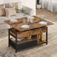 DE.SIKAIC Couchtisch Braun / Holzwerkstoff / Modern Couchtisch Höhenverstellbar 3-in-1-Multifunktions-Wohnzimmertisch mit 2 Schubladen, Braun