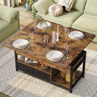 DE.SIKAIC Couchtisch Braun / Holzwerkstoff / Modern Couchtisch Höhenverstellbar 3-in-1-Multifunktions-Wohnzimmertisch mit 2 Schubladen, Braun