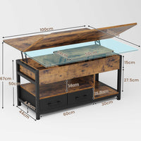 DE.SIKAIC Couchtisch Braun / Holzwerkstoff / Modern Couchtisch Höhenverstellbar 3-in-1-Multifunktions-Wohnzimmertisch mit 2 Schubladen, Braun