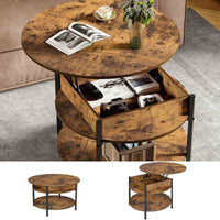 DE.SIKAIC Couchtisch Braun / Holzwerkstoff / Modern Couchtisch Rund Höhenverstellbarer Kaffeetisch Wohnzimmertisch mit Verstecktem Stauraum Braun