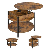 DE.SIKAIC Couchtisch Braun / Holzwerkstoff / Modern Couchtisch Rund Höhenverstellbarer Kaffeetisch Wohnzimmertisch mit Verstecktem Stauraum Braun