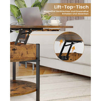 DE.SIKAIC Couchtisch Braun / Holzwerkstoff / Modern Couchtisch Rund Höhenverstellbarer Kaffeetisch Wohnzimmertisch mit Verstecktem Stauraum Braun