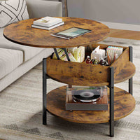 DE.SIKAIC Couchtisch Braun / Holzwerkstoff / Modern Couchtisch Rund Höhenverstellbarer Kaffeetisch Wohnzimmertisch mit Verstecktem Stauraum Braun