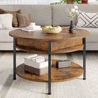 DE.SIKAIC Couchtisch Braun / Holzwerkstoff / Modern Couchtisch Rund Höhenverstellbarer Kaffeetisch Wohnzimmertisch mit Verstecktem Stauraum Braun