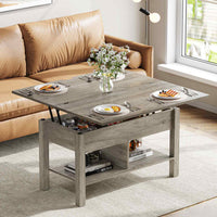 DE.SIKAIC Couchtisch Grau / Holzwerkstoff / Bauernhof 3-in-1-Multifunktions-Wohnzimmertisch Couchtisch Kaffeetisch lässt Sich in einen Esszimmertische