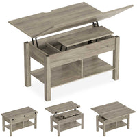 DE.SIKAIC Couchtisch Grau / Holzwerkstoff / Bauernhof 3-in-1-Multifunktions-Wohnzimmertisch Couchtisch Kaffeetisch lässt Sich in einen Esszimmertische