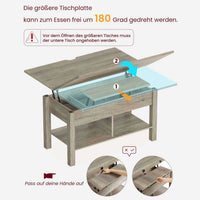 DE.SIKAIC Couchtisch Grau / Holzwerkstoff / Bauernhof 3-in-1-Multifunktions-Wohnzimmertisch Couchtisch Kaffeetisch lässt Sich in einen Esszimmertische